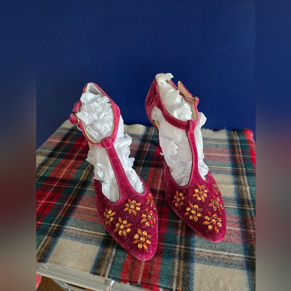 Joyfolie Velvet Heels With Rhinestones